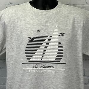 Vintage 90s St Thomas Sailboat T Shirt Gray Travel US Virgin Islands USA L Large